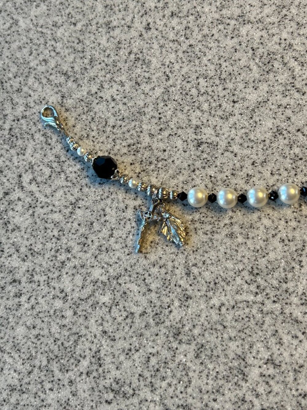 ARTISAN Rosary bracelet Swarovski Black & White Pearl Crystal Prayer beads - Picture 4 of 6